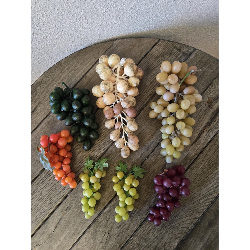 Vintage Faux Rubber Plastic Grapes Lot of 7 Various Colors & Sizes